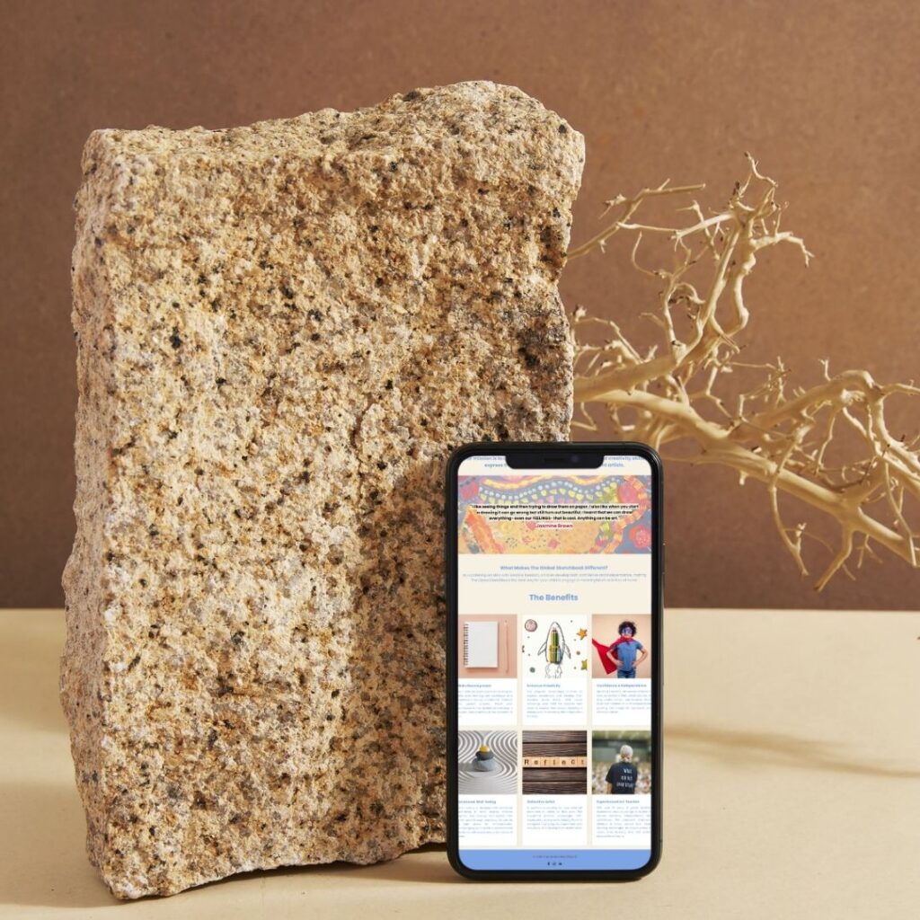 Mobile display of The Global Sketchbook website showing key benefits